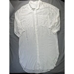 Westbound White Linen‎ Rayon Shirt Dress Women's 1X Shear